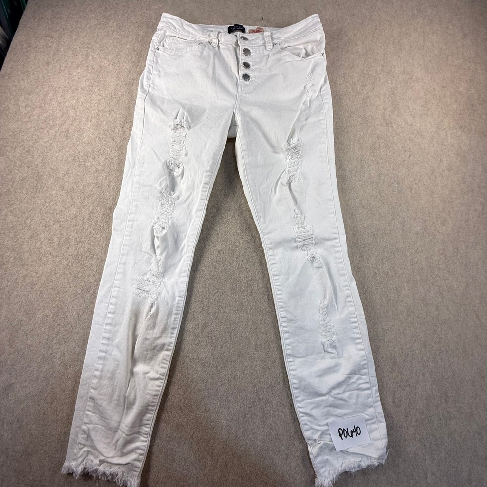 Angel Kiss Womens Ankle Skinny Jeans White Distressed Button Fly Size 11